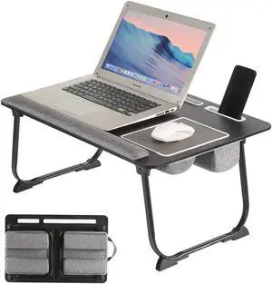 OMUMUO Laptop Desk,2 in 1 Lap Desk with Cushion 17 inch Laptop,Folding Table with Mouse pad Card Slot for iPad Mobile Phone Lap Desk for Bed Couch Bed Tray for Working Wooden Table for Reading