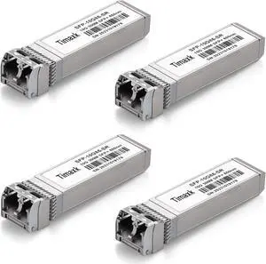 Timaxk 4Pack 10GBase-SR SFP+ Transceiver, SFP Multi-Mode Fiber LC Module, 10G 850nm MMF up to 300 Meters, Compatible with Cisco, Ubiquiti, Mikrotik, D-Link, Netgear, Qnap, Linksys and More