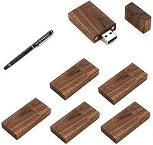 5 Pack Rectangle Walnut Wood 2.0/3.0 USB Flash Drive USB Disk Memory Stick with Wooden (3.0/32GB)