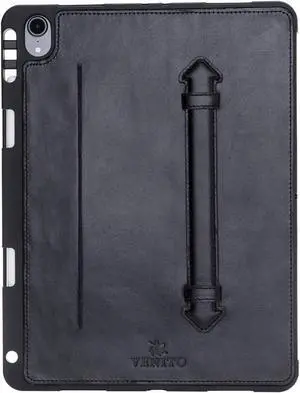 Venito Lecce Leather Wallet Case Compatible with iPad Pro 11, 2018 - Flex Handle Tablet Wallet - Rustic Black