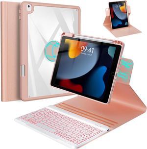 Keyboard Case for iPad 9th/8th/7th Generation-10.2 inch 2021/2020/2019, iPad Pro 10.5-inch, iPad Air 3 Gen Case with Backlit Keyboard, 360deg Rotatable Detachable Folio Case with Pencil Holder (Pink)