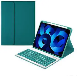 Keyboard Case for 2022 iPad 10th Generation Case with Bluetooth Keyboard Concave Key Magnetic Detachable Color Keyboard Cute Slim Leather Folio Smart Cover (Dark Green)