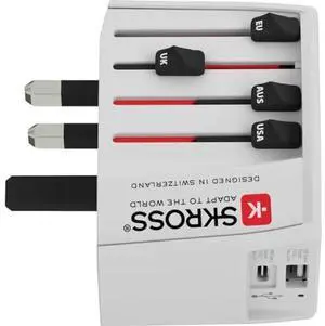 SKROSS Universal Travel Plug with USB and USB C, 1.302962, White