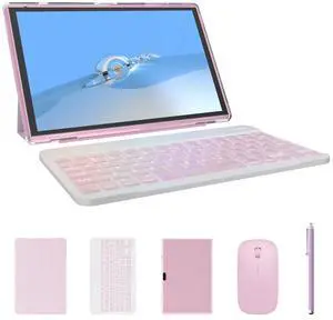 2 in 1 Tablet with Keyboard Case Mouse Stylus, 10 inch Tablet Android 14 Tablets PC, 6GB RAM+32GB ROM Support 1TB Expandable, 6000mAh Battery IPS 10.1" Tab 2MP+8MP Dual Camera WiFi-6 Bluetooth Tableta