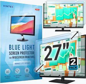27 inch Blue Light Blocking Screen Protector Panel for 16:9 Widescreen Computer Monitor and Laptop - PC Anti-UV Eye Protection Filter Film - Anti-Scratch Diagonal Frame Shield [2 Pack]