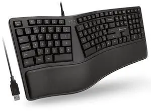 X9 Wired Ergonomic Keyboard with Cushioned Wrist Rest - Type Comfortably Longer - USB Wired Split Keyboard for Laptop, PC & Chrome Computer with 110 Ergo Keys & 5ft Cable