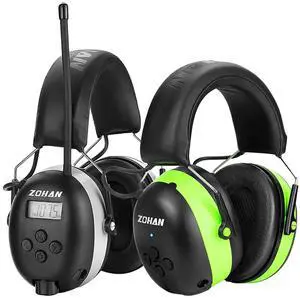 ZOHAN EM042 AM/FM Radio Headphone with Digital Display, Ear Protection for Lawn Mowing&ZOHAN EM037 Hearing Protection with Bluetooth, NRR 25dB, Headphones for Mowing Construction