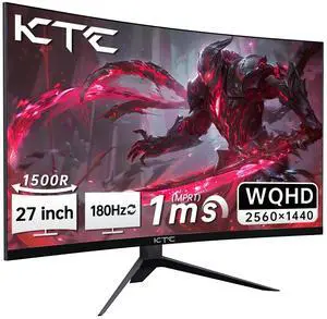 KTC 27 inch WQHD 180Hz 1ms Curved Gaming Monitor 1440P 144Hz Monitor 132% sRGB HVA FreeSync DisplayPort/HDMI/USB VESA Computer Monitor for Gamers (DP Cable Included)