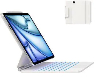 typecase Keyboard Case for iPad Air 13(M3 2025 / M2 2024) and iPad Pro 12.96th/5th//4th/3rd Gen,Magic Keyboard with 11-Colors Backlight,Built-in Trackpad,Function Row,Pencil Holder,Pearl White