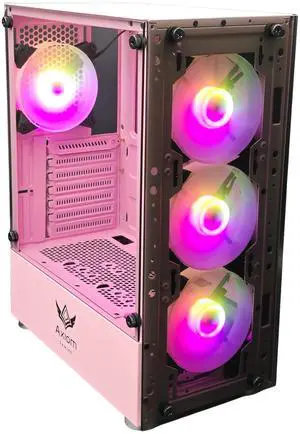 AXIOM GAMING | Nova Series C013 | ATX Mid-Tower PC Case | Built-in RGB Lighting | Tempered Glass Front & Side Panels | 4 x 120mm RGB Fans Included | Fan Controller with Remote | (Pink)