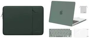 MOSISO Compatible with MacBook Pro 14 inch Case 2021 2022 Release A2442 M1, Vertical Sleeve Bag&Plastic Hard Shell&Keyboard Skin&Screen Protector&Storage Bag, Midnight Green