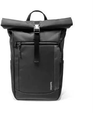 tomtoc Rolltop Laptop Backpack, Water-Resistant Travel Backpack Commute Expandable Casual Daypack for 13-17.3 inch Laptop, Rucksack for Work College Trip, Capacity Adjustable 25-30L, Black