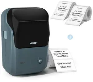 NIIMBOT B1 Label Maker Machine (Blue) with Tape with 2 Rolls 50x80mm White Labels, Compatible with Phones & PC