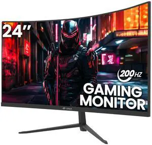 CRUA 24 Inch 200hz/180hz Curved Gaming Monitor, FHD 1080P Frameless Computer Monitors, Support AMD freesync Low Motion Blur, Eye Care, DisplayPort, HDMI, Compatible Wall Mountable Installs-Black
