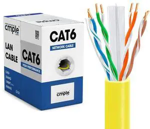 Cmple - Cat6 Cable 1000ft Bulk Lan Ethernet Cat 6 Wire Network UTP 23AWG CMR Riser 10Gbps 550 MHz Pull Box 1000 Feet, Yellow