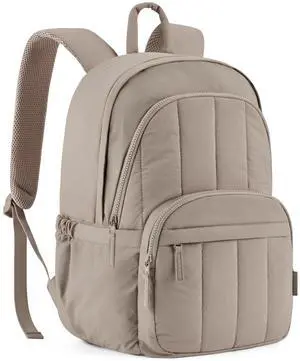 BAGSMAT Womens Backpack Travel Laptop Backpack for Women, Quilted College Laptop Bookbag, Work Back Pack for Women, Cute Computer Water-Resistant Casual Daypack, Puffer Champagne