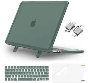 MOSISO Compatible with MacBook Pro 13 inch Case M2 2025-2016 A2338 M1 A2251 A2289 A2159 A1989 A1708 A1706, Heavy Duty Plastic Hard Case with Kickstand&Keyboard Skin&Screen Film&Type C, Emerald Green