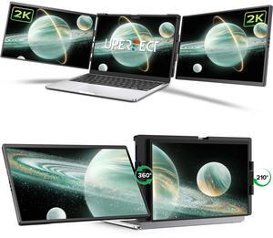 UPERFECT Laptop Screen Extender, 2K 14" 360deg Patented Unique Swivel Hinge Triple Monitor, 2240x1400 QHD IPS Portable Dual Monitor for 13.3"-17.3'' Laptops, Plug & Play with Mac, Wins, Android