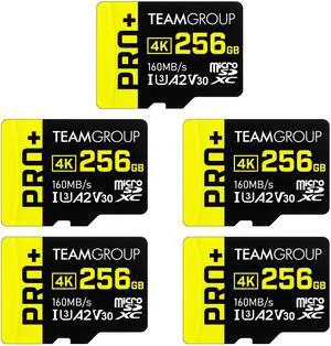 TEAMGROUP A2 Pro Plus Card 256GB x 5 Pack Micro SDXC UHS-I U3 A2 V30, R/W up to 160/110 MB/s for Nintendo-Switch, Gaming Devices, Tablets, Smartphones, 4K Shooting, with Adapter TPPMSDX256GIA2V3063