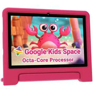 ApoloMedia Kids Tablet 10 inch, Upgraded Android 14 Tablet for Kids Ages 3-12, Octa-Core Tablets with Case, 64GB Storage(TF Expand 1TB), Pre-Installed Google Kids Space, Parental Control (Candy Pink)