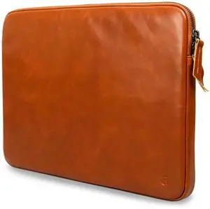 Casemade Real Leather Laptop Case/Zipped Folio Bag with Inner Pocket & Wool Lining Compatible with Apple MacBook, HP, Dell, Asus, Levovo (16 Inch - Tan)