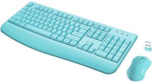 Wireless Keyboard and Mouse Combo, Full-Sized 2.4GHz Wireless Keyboard with Comfortable Palm Rest and Optical Wireless Mouse for Windows, Mac OS PC/Desktops/Computer/Laptops (Sky Blue)
