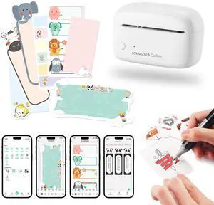 FORYAGOO Mini Printer - Portable Sticker Printer Machine, Thermal Label Maker Inkless Pocket Bluetooth Photo for Work, Life, Study Assistance, Tag Receipts, Board Game Cards