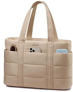 LOVEVOOK Large Puffer Tote Bag for Women, 17.3 Inch Laptop Work and Travel Bag With Zipper, Lightweight Gifts for Women