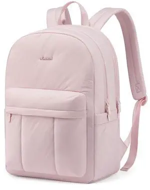 LOVEVOOK Cute Pink Backpack for Women Girl Work Travel, Lightweight Puffy Quilted School Bookbag,Teacher Laptop Backpack Purse Laptop Bag Computer Backpack, Waterproof Student Casual Daypack,15.6 Inch