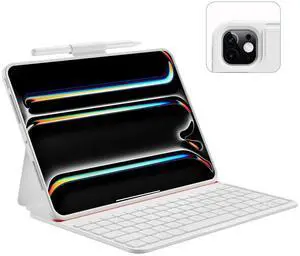 Case with Keyboard Compatible for iPad Pro 11 inch(M4, 2024): Bluetooth Wireless Magnetic Stand Rechargeable Keyboard with Pencil Holder (Light White)