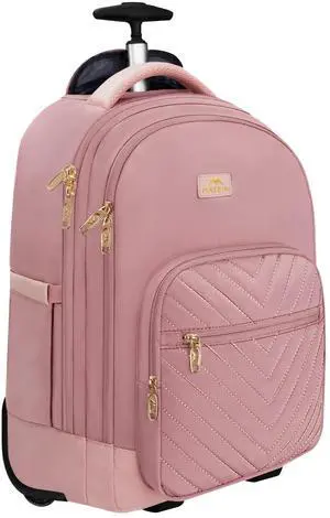 MATEIN Rolling Backpack for Women, 17 Inch Travel Laptop Backpacks with Wheels, Large Carry On Business Luggage Roller Backpack, Waterproof Trolley Suitcase Overnight College Work Computer Bag, Pink