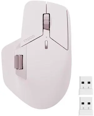 Rapoo MT760 Multi-Device Wireless Mouse, Bluetooth 5.0 and 2.4GHz Multi-Mode Connection, Up to 4 Devices, 11 Programmable Buttons, 4K DPI, Ergonomic Design, 90 Days Battery Life, PC, Pink