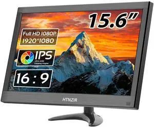 HTNZIR 15.6 inch PC Monitor FHD IPS Display 1920 x 1080P LED Screen Desktop Monitor with HDMI/VGA/BNC/AV/USB/AV Port,Built-in Speakers, for CCTV Raspberry Pi PC