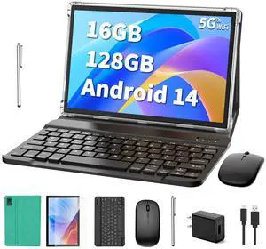 Suicoey Android 14 Tablet, 10 inch Tablet with Keyboard, 16GB+128GB, 1TB Expand, Octa-Core, 2.4G/5G WiFi, 8000mAh, BT V5.0, GMS Certified, IPS Touch Screen, GPS, with Case, Mouse, Stylus(Green)