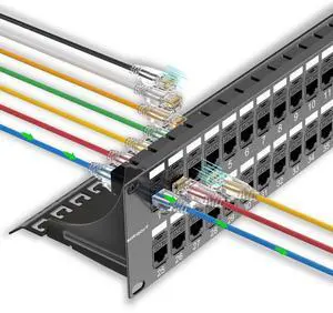 Sokqovt Patch Panel 48 Port Cat6a with Coupler Keystone, Cat6 Network Patch Panel 10G No Punch Down, Time-Saver Ethernet 2U Rj45 Patch Panel with Sturdy Back Bar, Rackmount 19 Inch Patch Panel