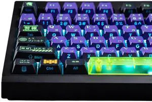 ULTRAEQUIP Keycaps Set - Side Printed Shine Through 139 Keys Japenese Transparent Cherry Profile Dye Sub Purple and Green Keycaps for Mechanical Keyboard Key Cap