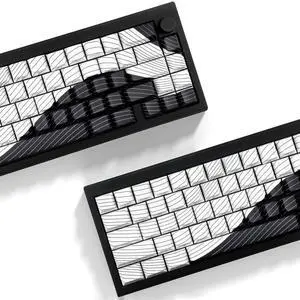 Tsungup PBT Keycaps,White & Black Topographic 128 Keys Shine Through Side Printed Keycaps 75 Percent,Dye-Sub Custom Cool Keycap Set Cherry Profile Key caps for Gateron MX Switches Mechanical Keyboard