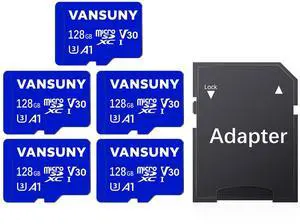 Vansuny Micro SD Card 128GB 5 Pack microSDXC Memory Cards with SD Adapter A1 App Performance V30 4K Video Recording C10 U3 Micro SD for Phone, Security Camera, Dash Cam, Action Camera