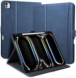 Zinibri Handcrafted Case for iPad Pro 13 Inch 2024 M4 A2925 A2926 with Pencil Holder & Hand Strap & Pocket PU Leather Stand Protective Folio Cover Compatible with iPad Pro 13 2024 (7th Gen),Blue