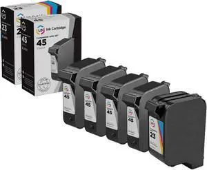 LD Products Replacement for HP 45 Black 51645A & HP 23 C1823D Color Ink Cartridges (4 Black, 1 Tri-Color, 5-Pack)
