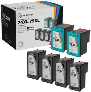 LD Products Remanufactured Ink Cartridge Replacements for HP 74XL & HP 75XL High Yield (4 Black, 2 Tri-Color, 6-Pack)