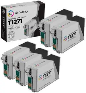 LD T127120 127 Extra HY Black Ink Cartridge Set of 5 for Epson 630 633 845 840 LD T127120 127 Extra HY Black Ink Cartridge Set of 5 for Epson 630 633 845 840