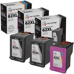 LD Remanufactured Replacements for HP 62XL 3PK: 2 C2P05AN Black/1 C2P07AN Color LD Remanufactured Replacements for HP 62XL 3PK: 2 C2P05AN Black/1 C2P07AN Color