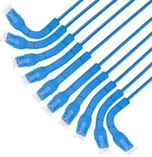 Intellinet FlexiBoot Slim Cat6 Ethernet Network Patch Cable - 10-Pack - 10Gbps & 250MHz, Flexible Bendable Boot, 32AWG Pure Bare Copper Wire, Gold-Plated Contacts - 1ft, Blue