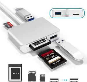 Upgraded Version XQD Card Reader USB 3.0 SD(HC/XC) TF Reader With USB3.0x2 Fast Speed Up to 5Gbps, Compatible With Sony G&M Series XQD and TF/SD/SDHC Cards, for Windows/Mac OS