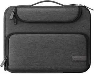 MoKo 12.9 Inch Laptop Sleeve Case Fits 13 Inch New iPad Pro M4 & Air M2 2024, iPad Pro 12.9 in, Galaxy Tab S8+/S9+ 12.4, Waterproof Polyester Bag with Double Pockets, Retractable Handle, Black & Gray