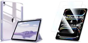 Fintie Bundle: Fintie Hybrid Slim Case for iPad Air 13-inch (M2) 2024, [Built-in Pencil Holder] Shockproof Cover Clear Transparent Back Shell + [2-Pack] Tempered Glass Screen Protector