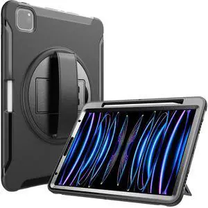 ProCase for iPad Pro 11 Inch Case 2022 2021 2020 2018, Rugged Heavy Duty Shockproof Cover Case with Kickstand Hand Strap for iPad Pro 11" 4th 3rd 2nd 1st -Black