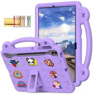 Dteck Case for Galaxy Tab S9 FE 5G 10.9 Inch & Galaxy Tab S9/S8/S7 11 Inch Tablet, Cartoon Panda Shockproof Rugged Lightweight Convertible Stand Kids Friendly Tablet Case with Handles,Light Purple