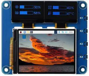 Waveshare OLED/LCD HAT, Onboard 2inch IPS LCD Main Screen and Dual 0.96inch Blue OLED Secondary Screens, with 40PIN GPIO Header, Compatible with Raspberry Pi Series Boards